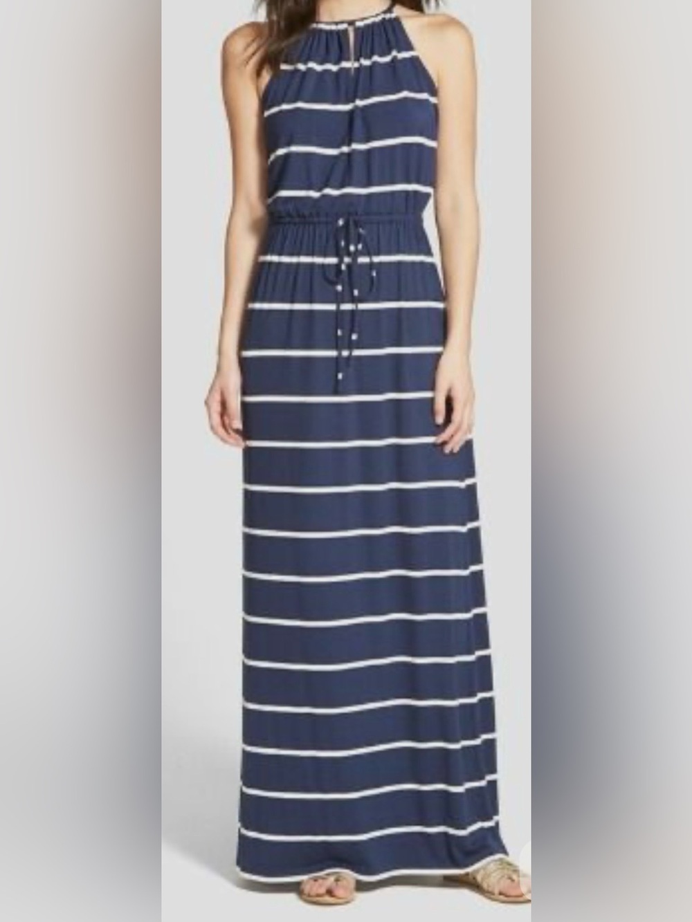 Caslon Navy and White Striped Drawstring Maxi Dress